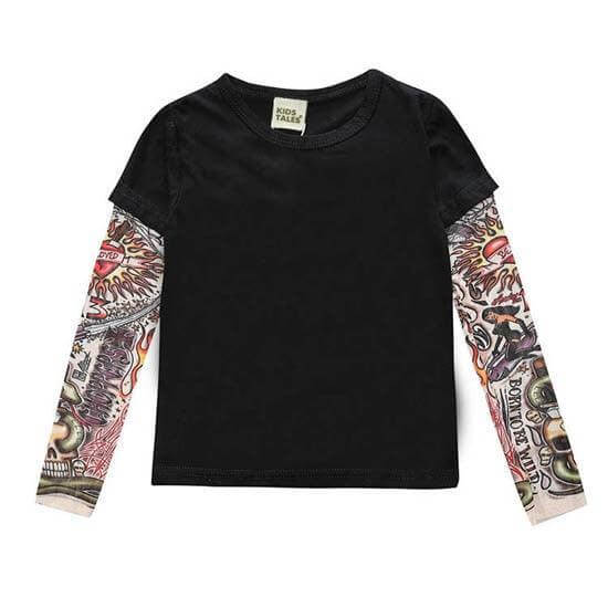 It’s not every day you see a toddler or kid sporting some awesome tats. Dress your cool kid in this shirt and it will be sure to turn heads! It comes with printed tattoos on each sleeve 👦 ☑️ This incredibly unique, unisex outfit is perfect for any occasi